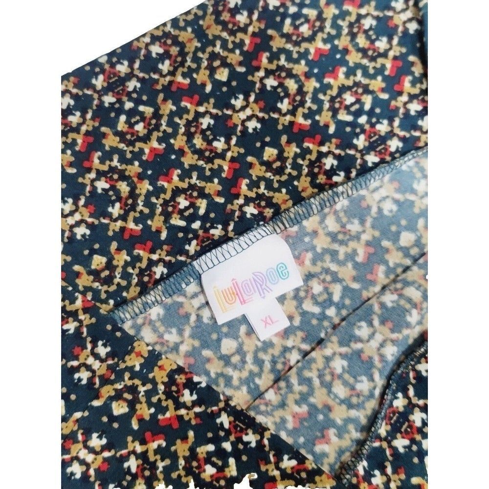 LuLaRoe Women's Christmas-like A-line Azure Stretchy Skirt Blue Red Tan, Size XL - Picture 5 of 9